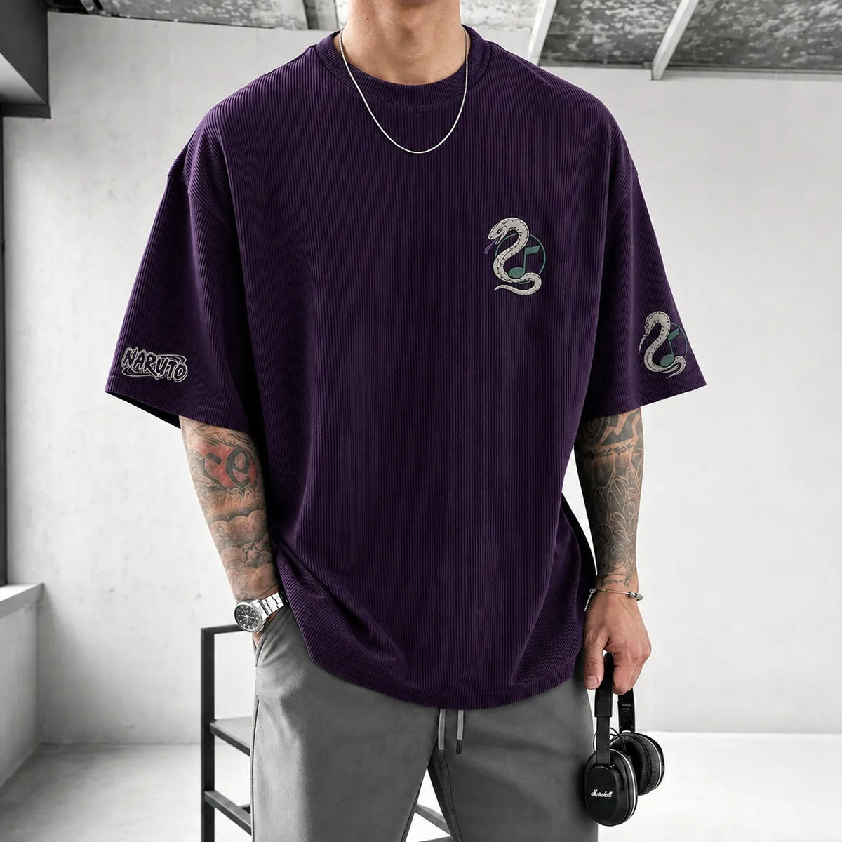 Naruto Unisex Anime-Style Retro Corduroy Oversized T-Shirt