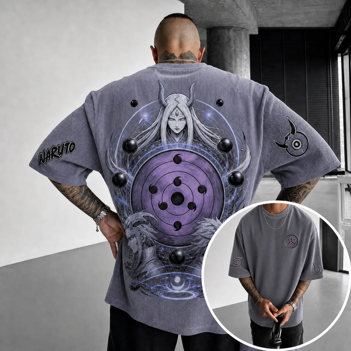 Naruto Unisex Anime-Style Retro Corduroy Oversized T-Shirt