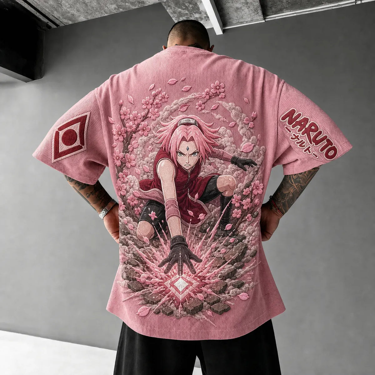 Naruto Unisex Anime-Style Retro Corduroy Oversized T-Shirt