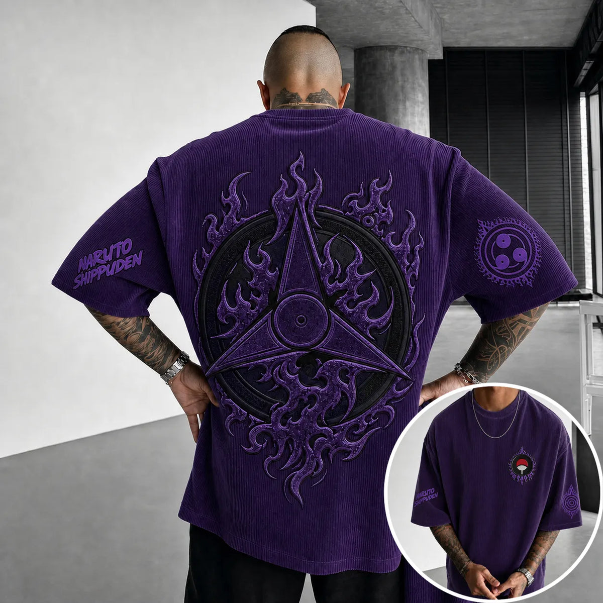 Naruto Unisex Anime-Style Retro Corduroy Oversized T-Shirt