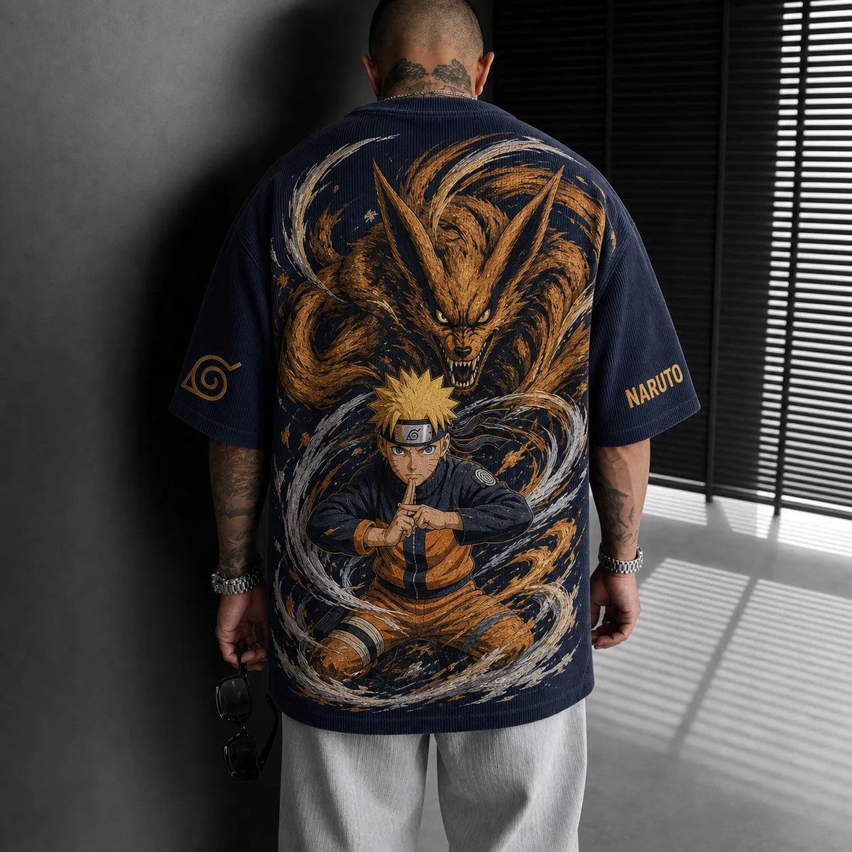 Naruto Unisex Anime-Style Retro Corduroy Oversized T-Shirt