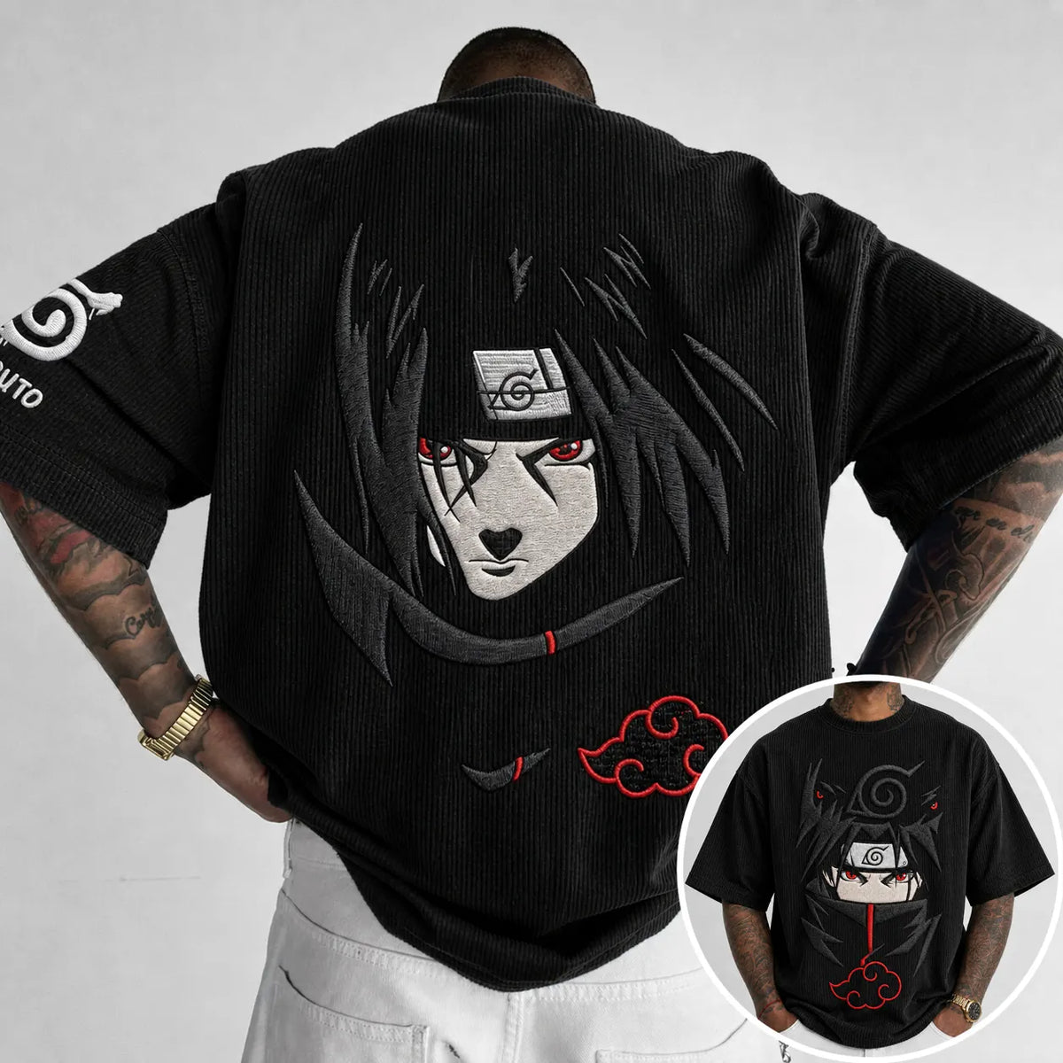 Naruto Unisex Anime-Style Retro Corduroy Oversized T-Shirt