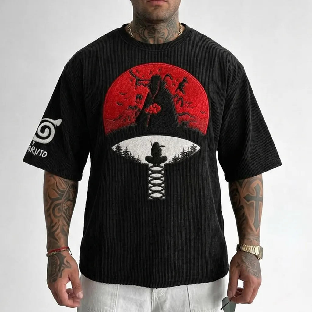 Naruto Unisex Anime-Style Retro Corduroy Oversized T-Shirt