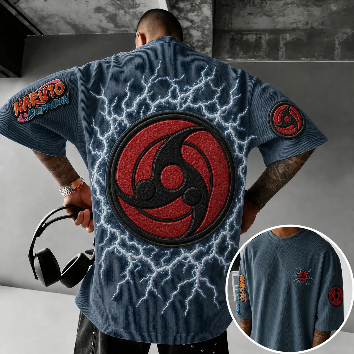 Naruto Unisex Anime-Style Retro Corduroy Oversized T-Shirt