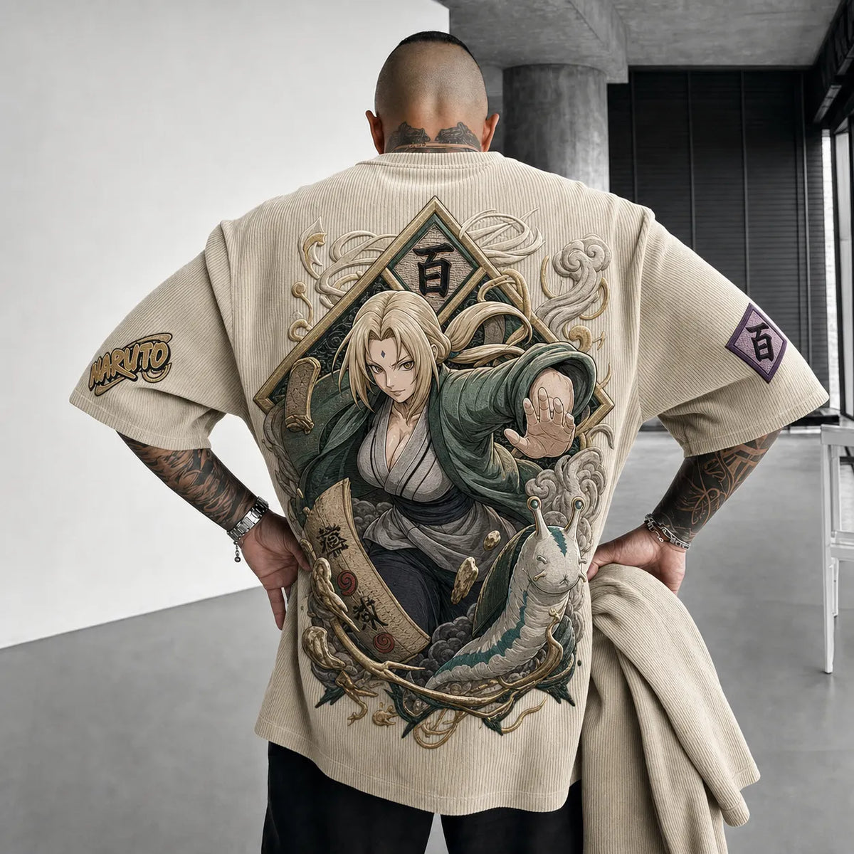 Naruto Unisex Anime-Style Retro Corduroy Oversized T-Shirt