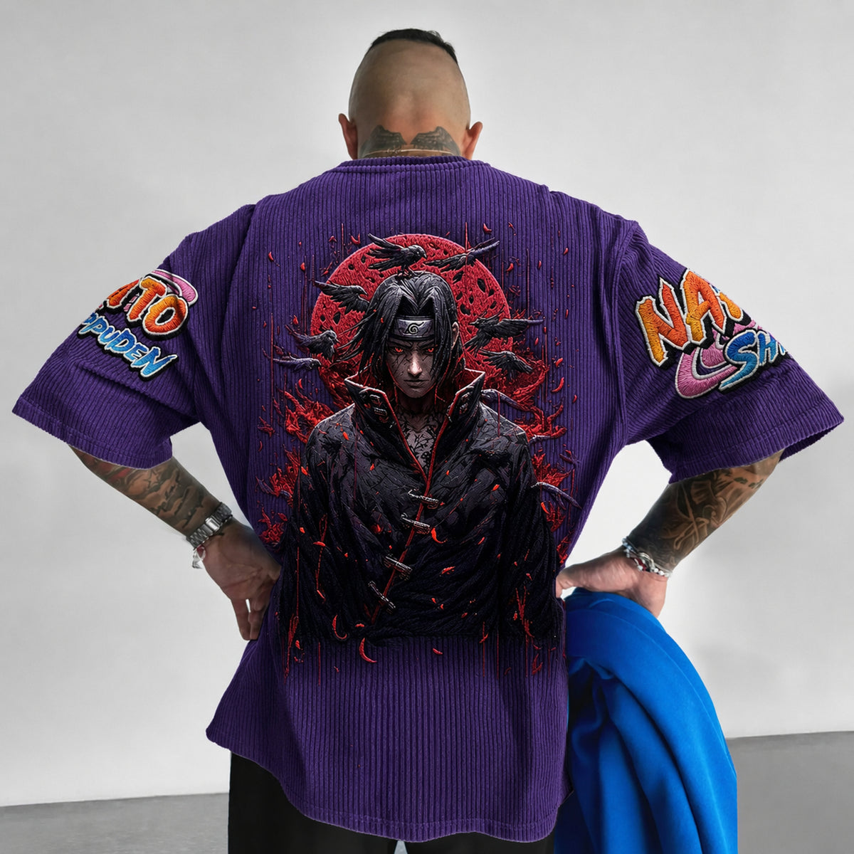 Naruto Unisex Anime-Style Retro Corduroy Oversized T-Shirt