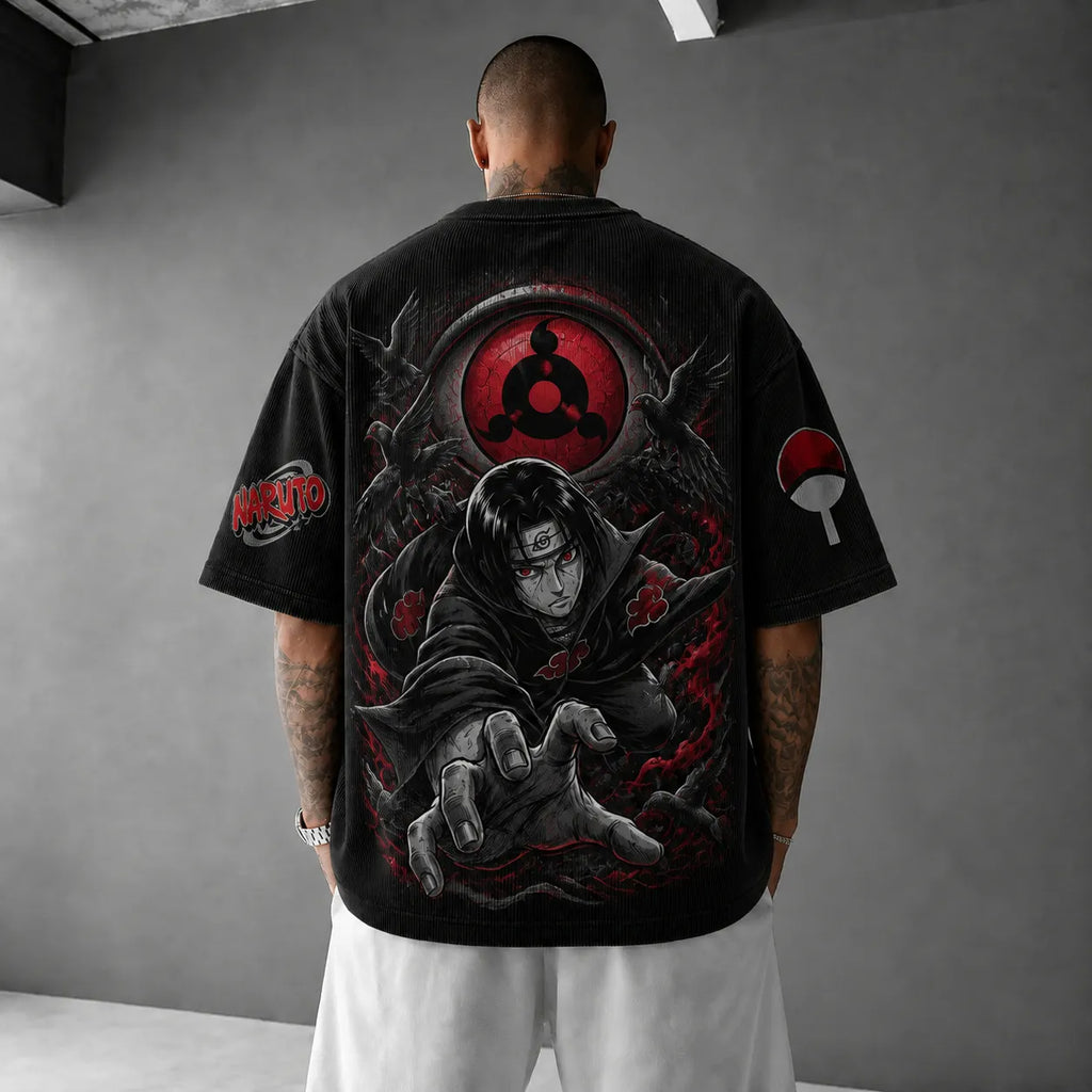 Naruto Unisex Anime-Style Retro Corduroy Oversized T-Shirt