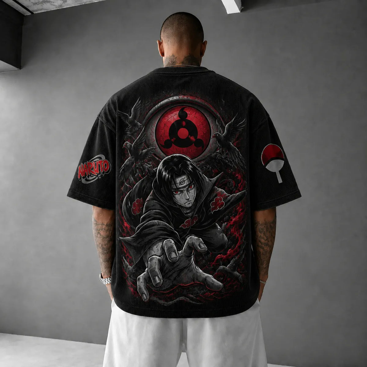 Naruto Unisex Anime-Style Retro Corduroy Oversized T-Shirt