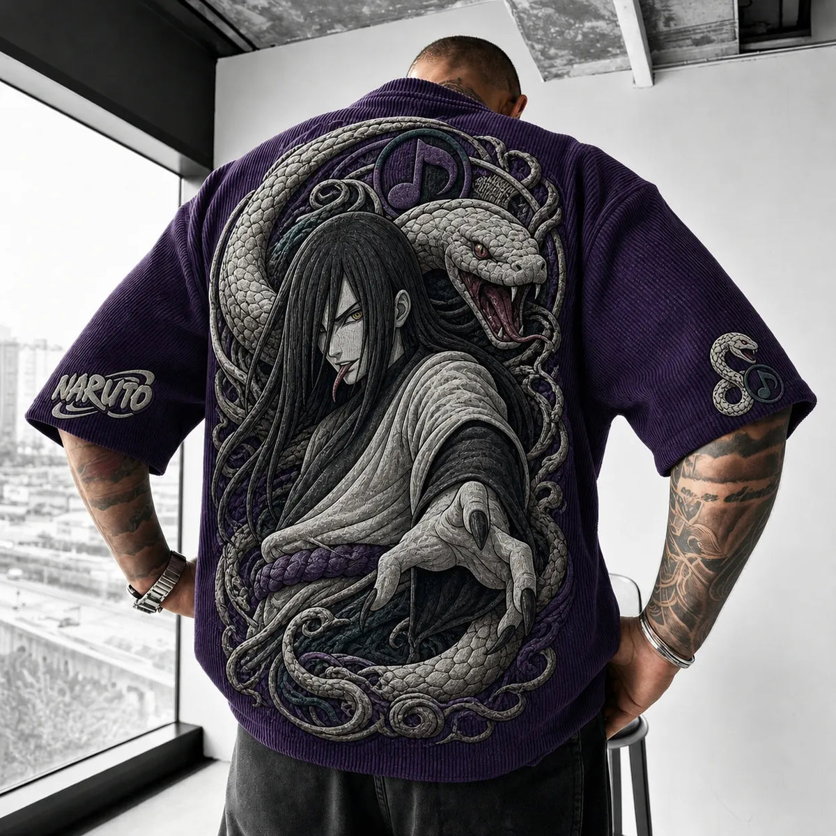 Naruto Unisex Anime-Style Retro Corduroy Oversized T-Shirt