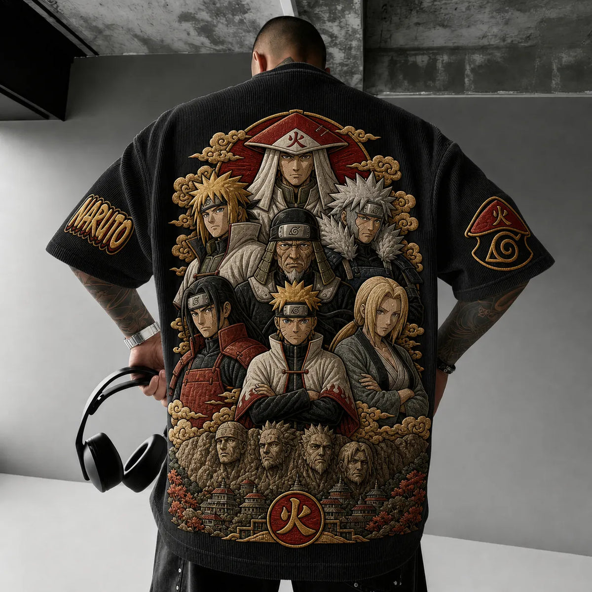 Naruto Unisex Anime-Style Retro Corduroy Oversized T-Shirt
