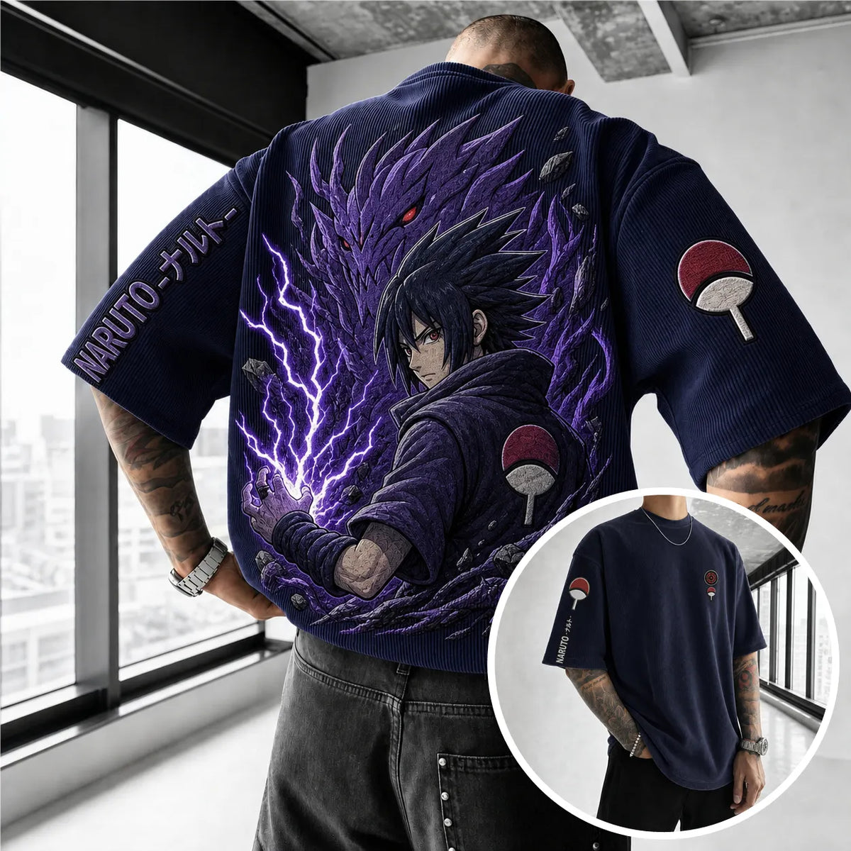Naruto Unisex Anime-Style Retro Corduroy Oversized T-Shirt