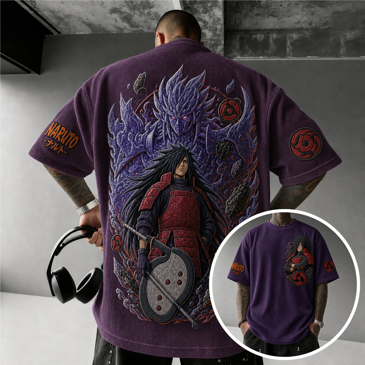 Naruto Unisex Anime-Style Retro Corduroy Oversized T-Shirt