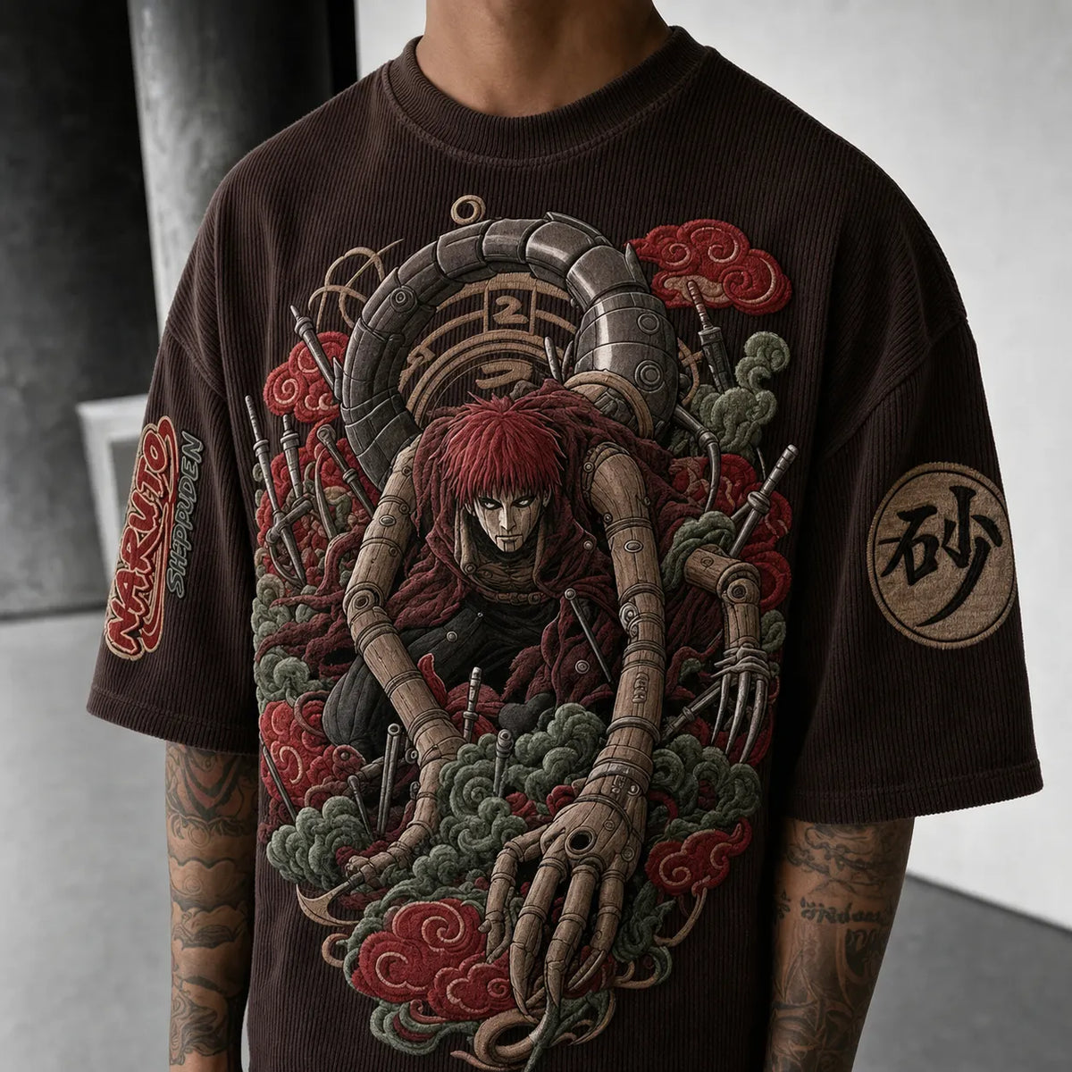 Naruto Unisex Oversized Anime-Print Vertical-Stripe Short-Sleeve T-Shirt