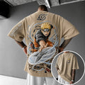 Naruto Unisex Oversized Anime-Print Vertical-Stripe Short-Sleeve T-Shirt