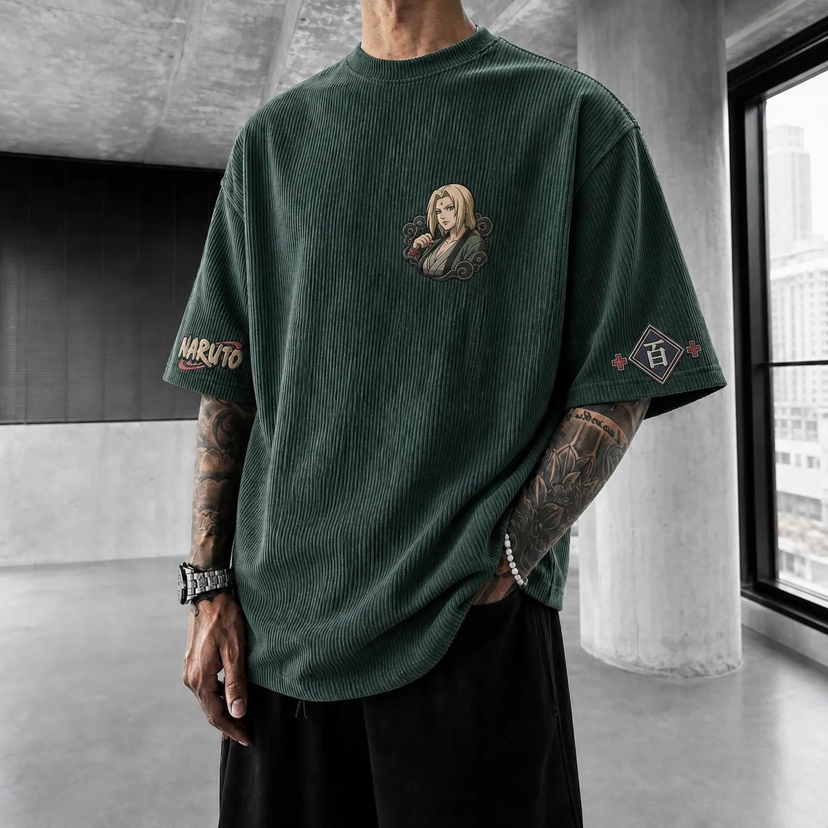 Naruto Unisex Anime-Style Retro Corduroy Oversized T-Shirt