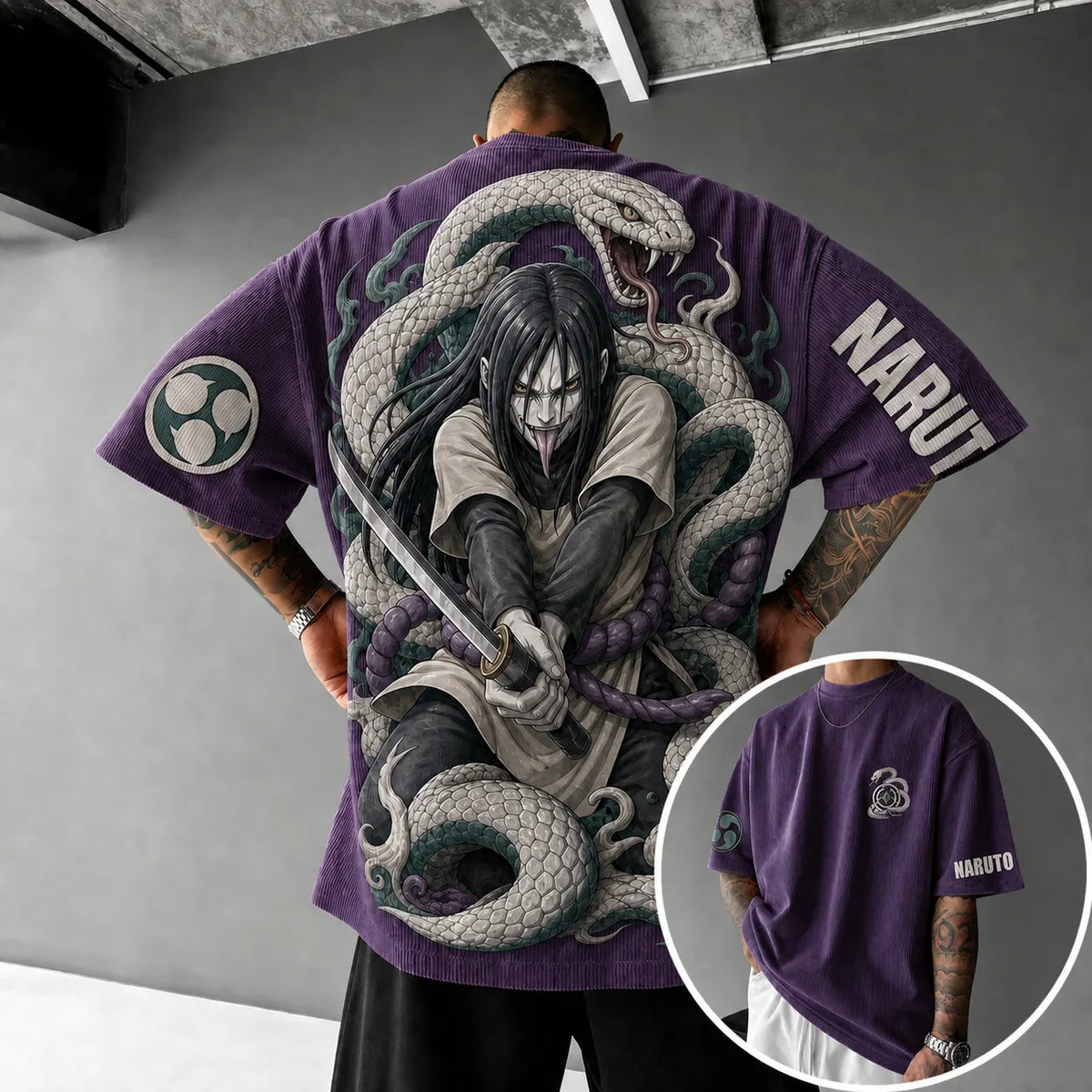 Naruto Unisex Anime-Style Retro Corduroy Oversized T-Shirt