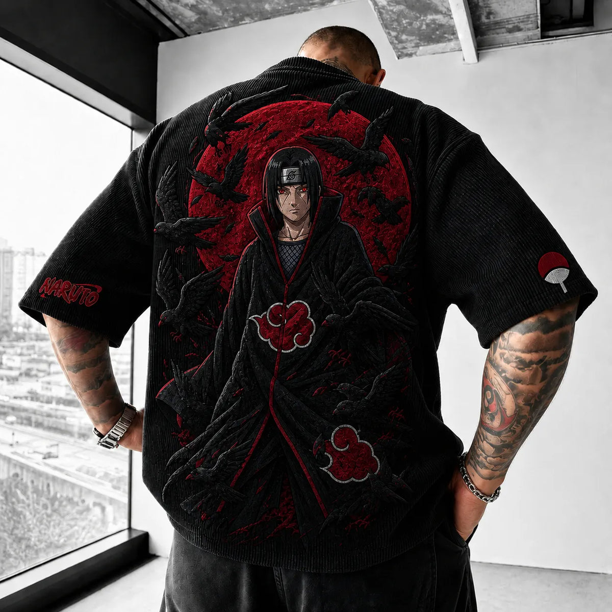 Naruto Unisex Anime-Style Retro Corduroy Oversized T-Shirt