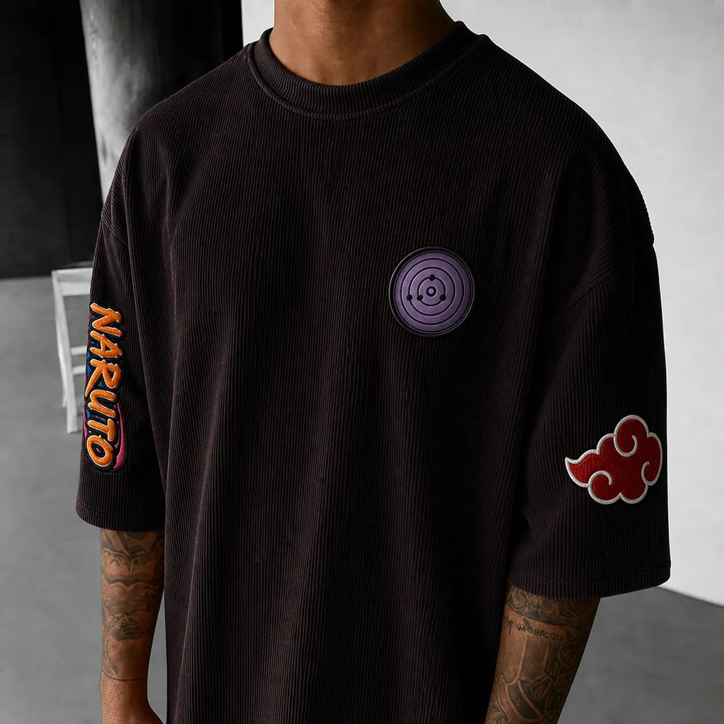 Naruto Unisex Anime-Style Retro Corduroy Oversized T-Shirt