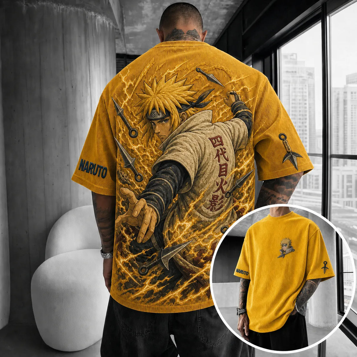 Naruto Unisex Anime-Style Retro Corduroy Oversized T-Shirt