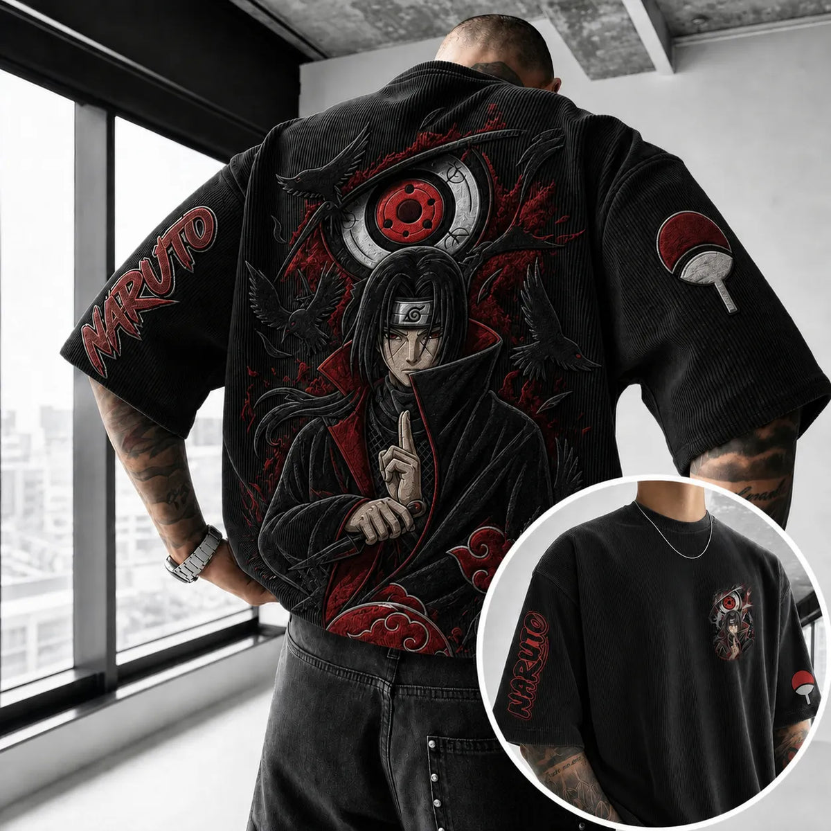 Naruto Unisex Anime-Style Retro Corduroy Oversized T-Shirt