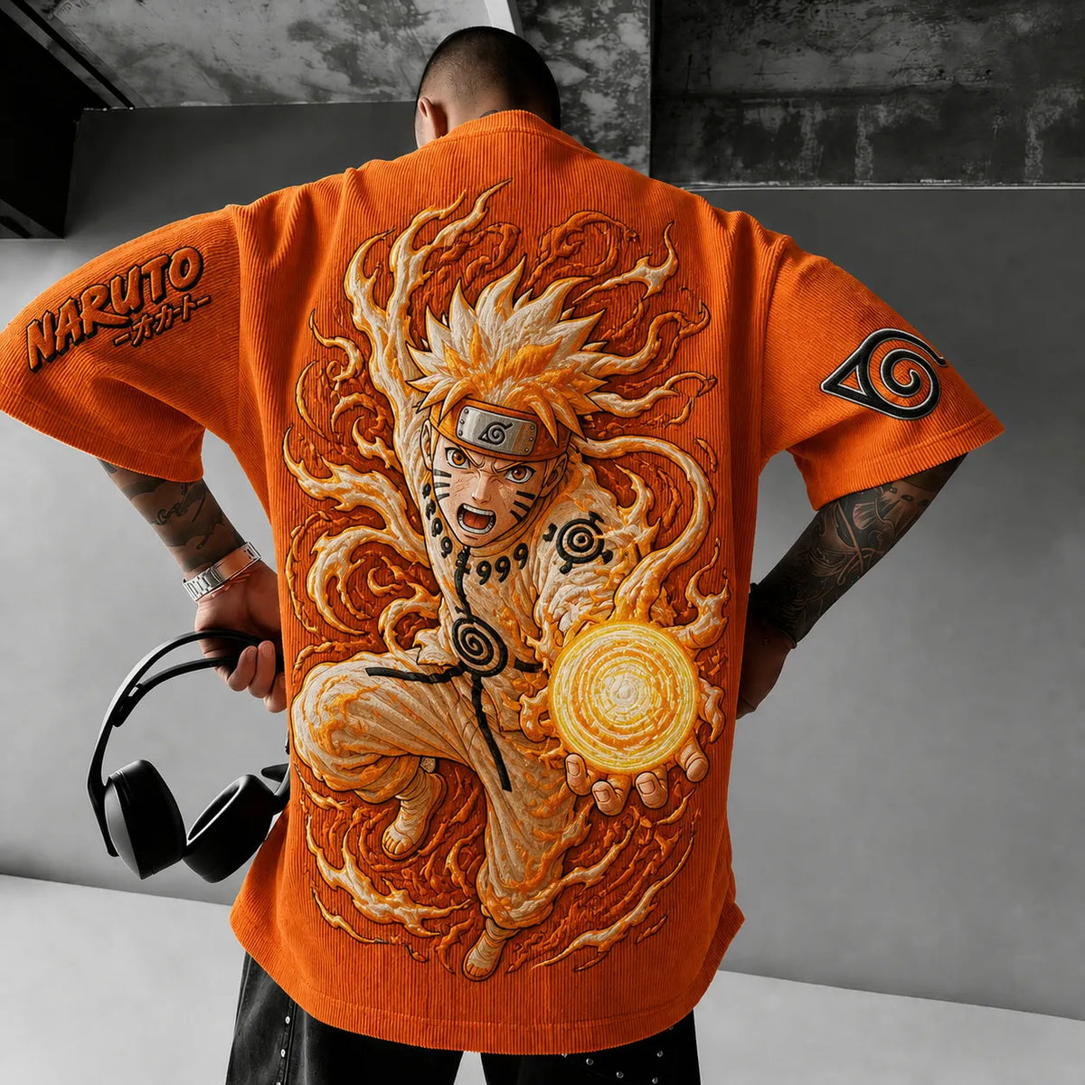 Naruto Unisex Anime-Style Retro Corduroy Oversized T-Shirt