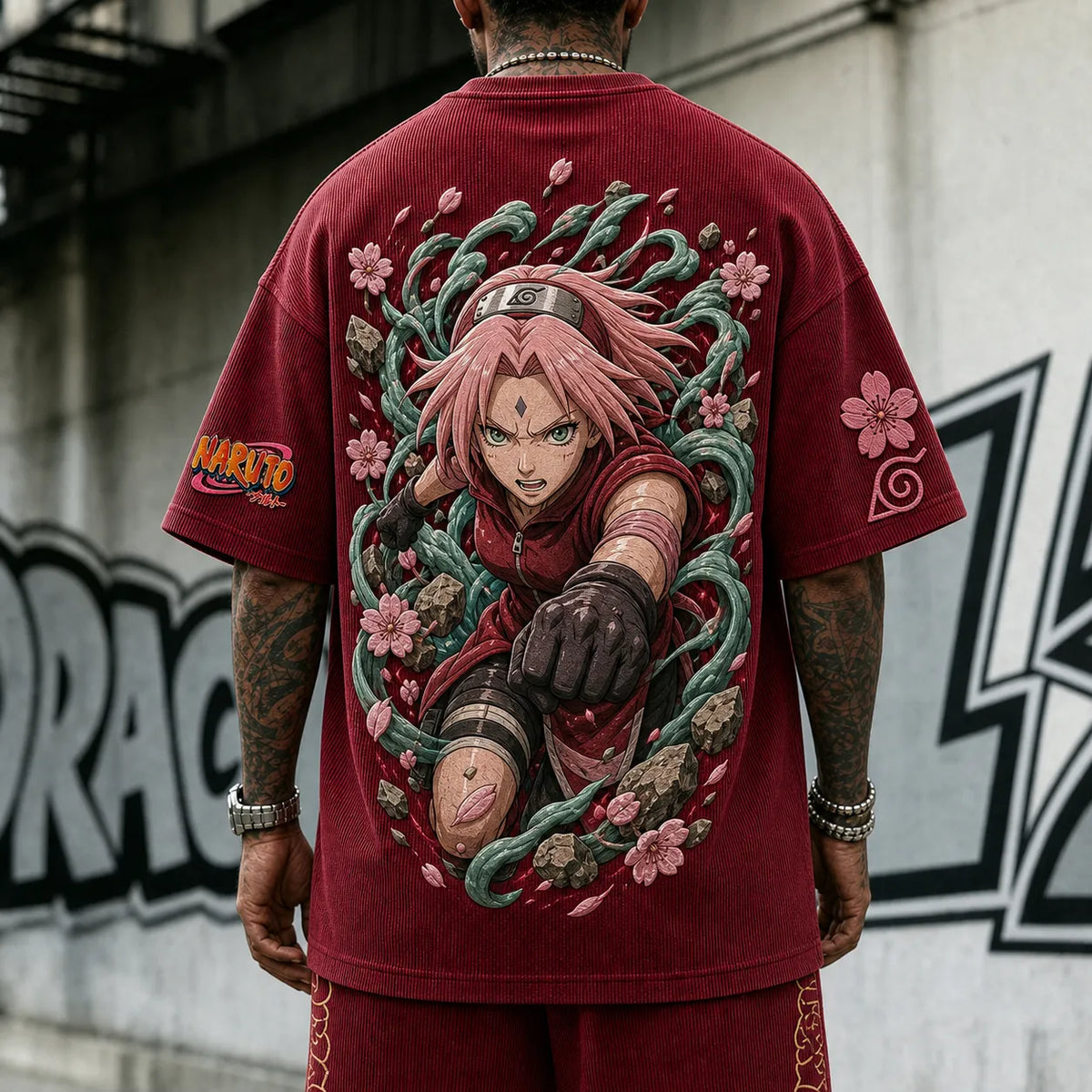Naruto Unisex Anime-Style Retro Corduroy Oversized T-Shirt