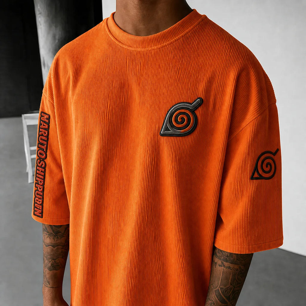 Naruto Unisex Anime-Style Retro Corduroy Oversized T-Shirt