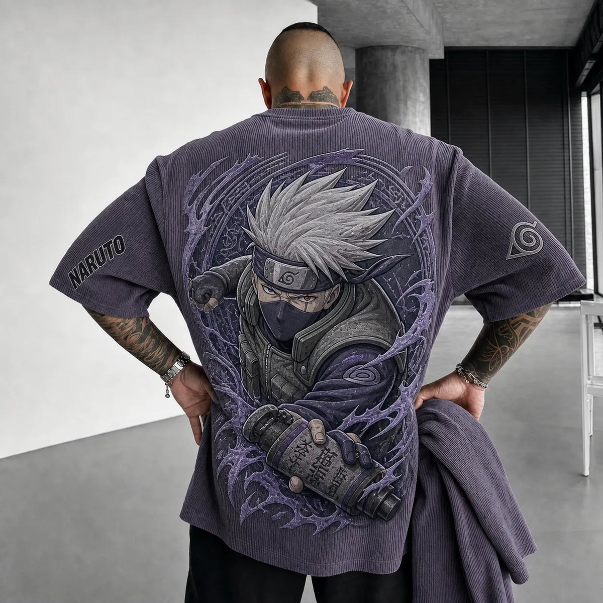 Naruto Unisex Anime-Style Retro Corduroy Oversized T-Shirt