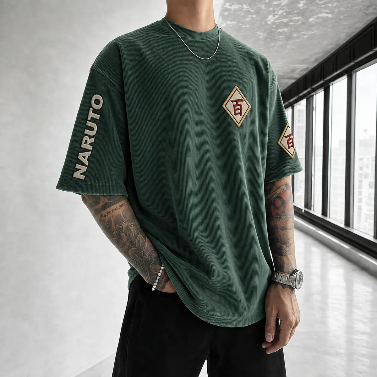 Naruto Unisex Anime-Style Retro Corduroy Oversized T-Shirt