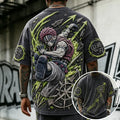 Demon Slayer Unisex Oversized Anime-Print Vertical-Stripe Short-Sleeve T-Shirt