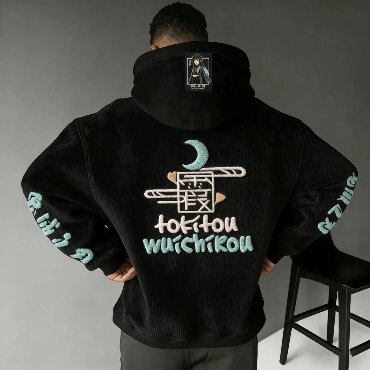 Demon Slayer Color-blocked Corduroy Hooded Sweatshirt