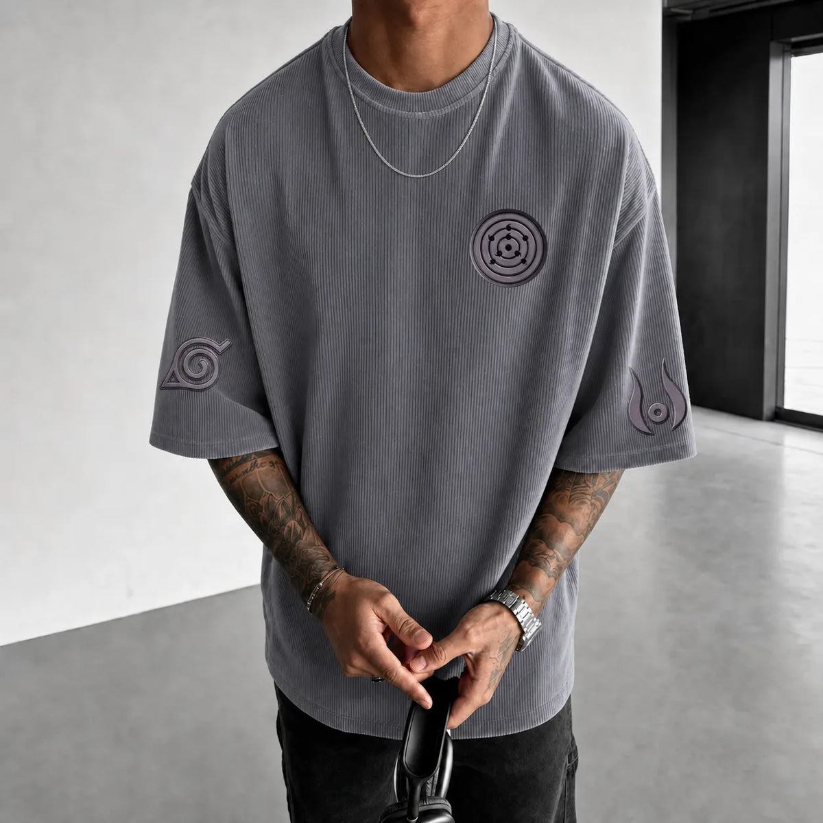 Naruto Unisex Anime-Style Retro Corduroy Oversized T-Shirt
