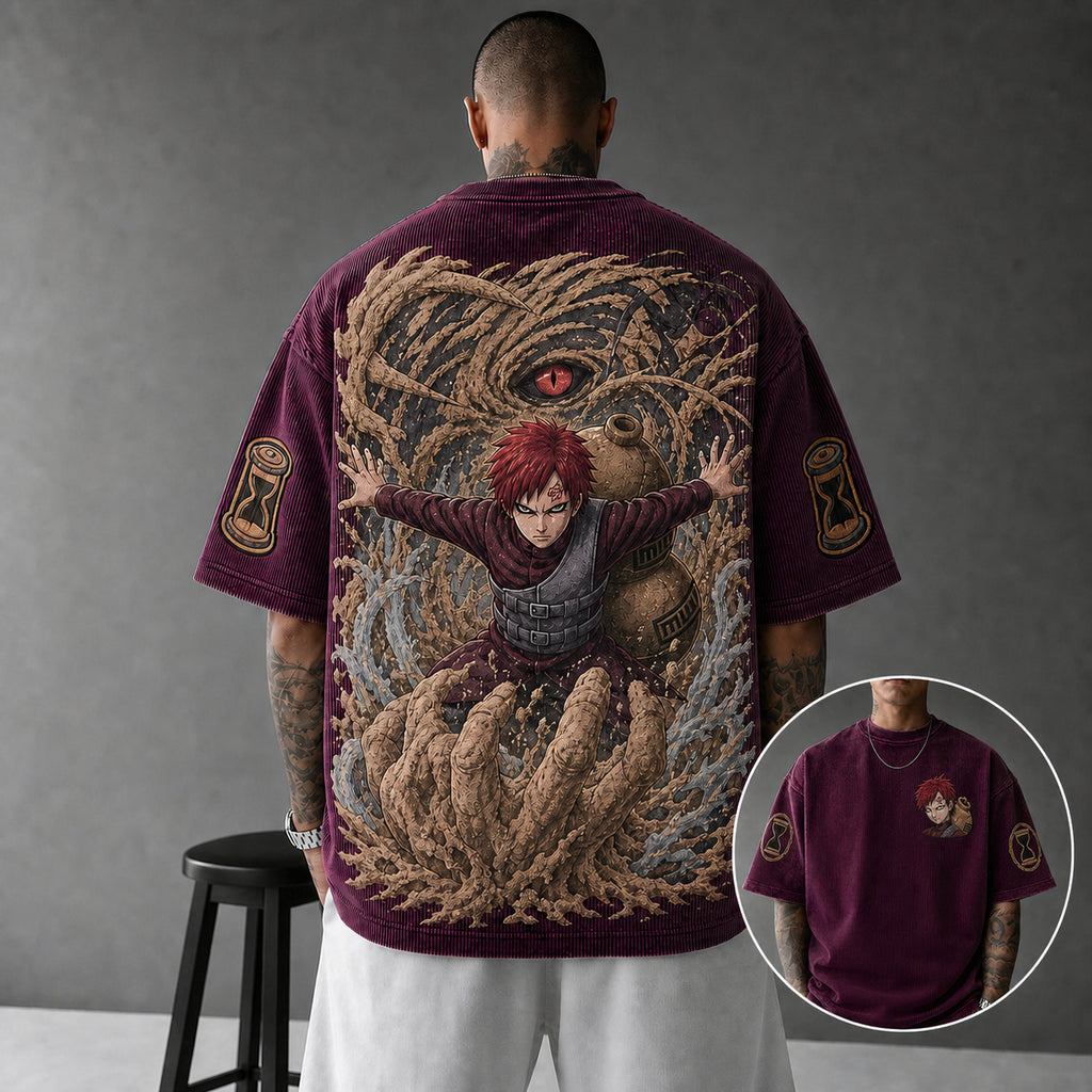 Naruto Unisex Oversized Anime-Print Vertical-Stripe Short-Sleeve T-Shirt