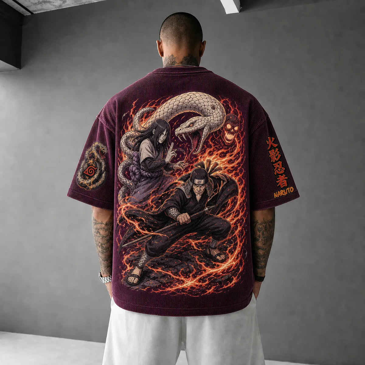 Naruto Unisex Anime-Style Retro Corduroy Oversized T-Shirt