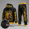 Demon Slayer Vintage Anime Print Long Sleeve Drawstring Tracksuit Hoodie Set