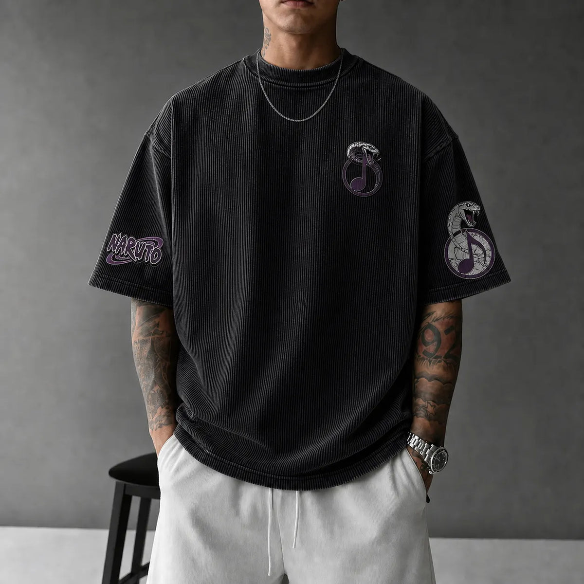 Naruto Unisex Anime-Style Retro Corduroy Oversized T-Shirt