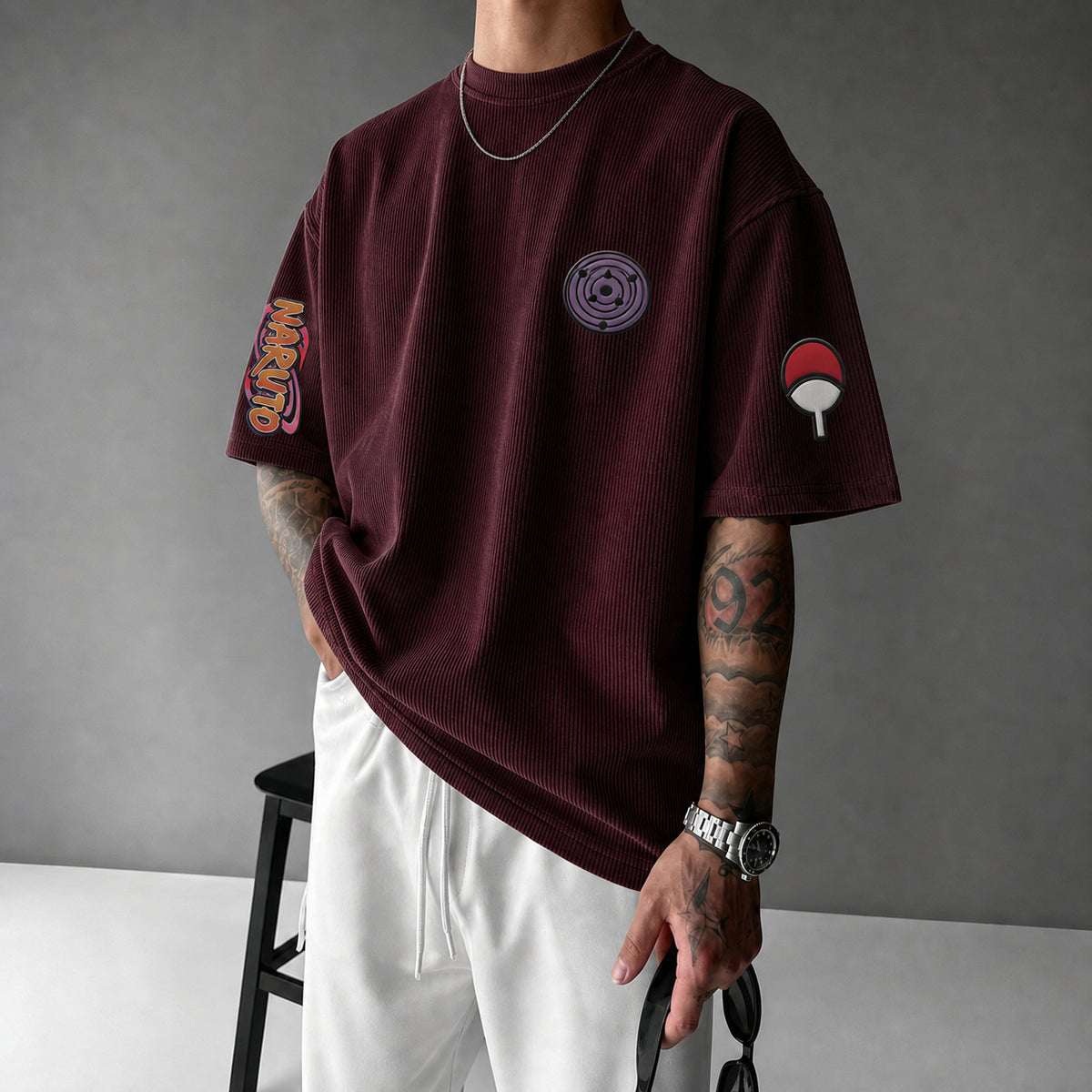 Naruto Unisex Anime-Style Retro Corduroy Oversized T-Shirt