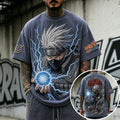Naruto Unisex Oversized Anime-Print Vertical-Stripe Short-Sleeve T-Shirt