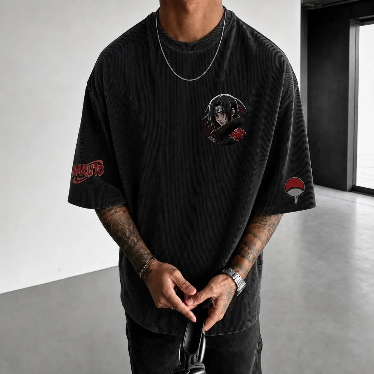 Naruto Unisex Anime-Style Retro Corduroy Oversized T-Shirt
