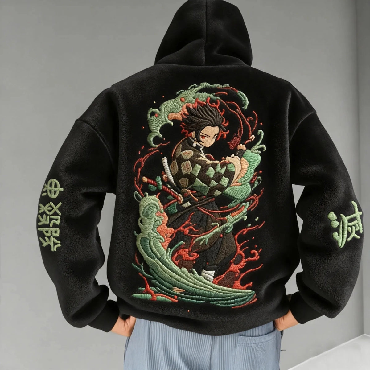 Demon Slayer Color-blocked Corduroy Hooded Sweatshirt