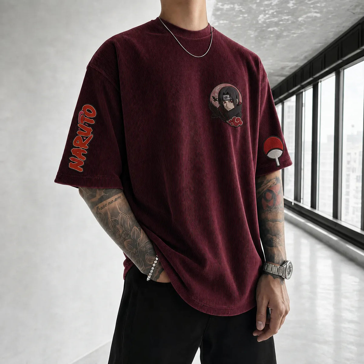 Naruto Unisex Anime-Style Retro Corduroy Oversized T-Shirt