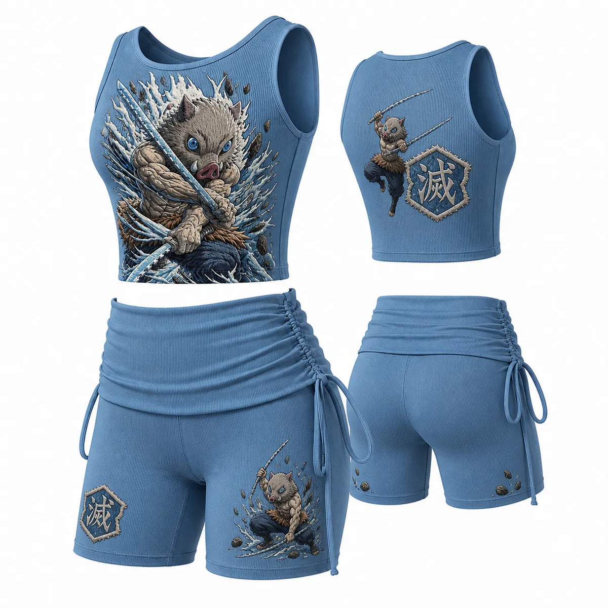 Demon Slayer Women's Anime-Print Tank Top And Shorts Sports Set
