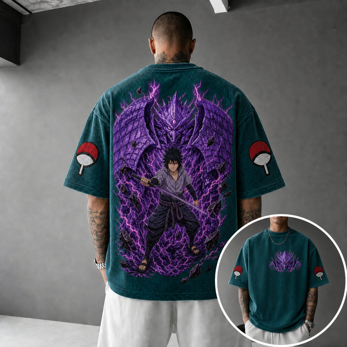 Naruto Unisex Oversized Anime-Print Vertical-Stripe Short-Sleeve T-Shirt