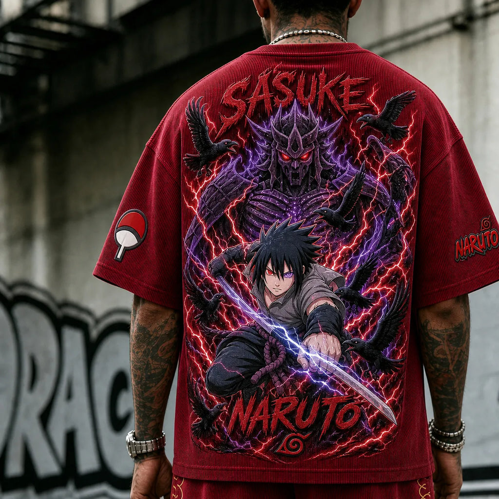 Naruto Unisex Anime-Style Retro Corduroy Oversized T-Shirt