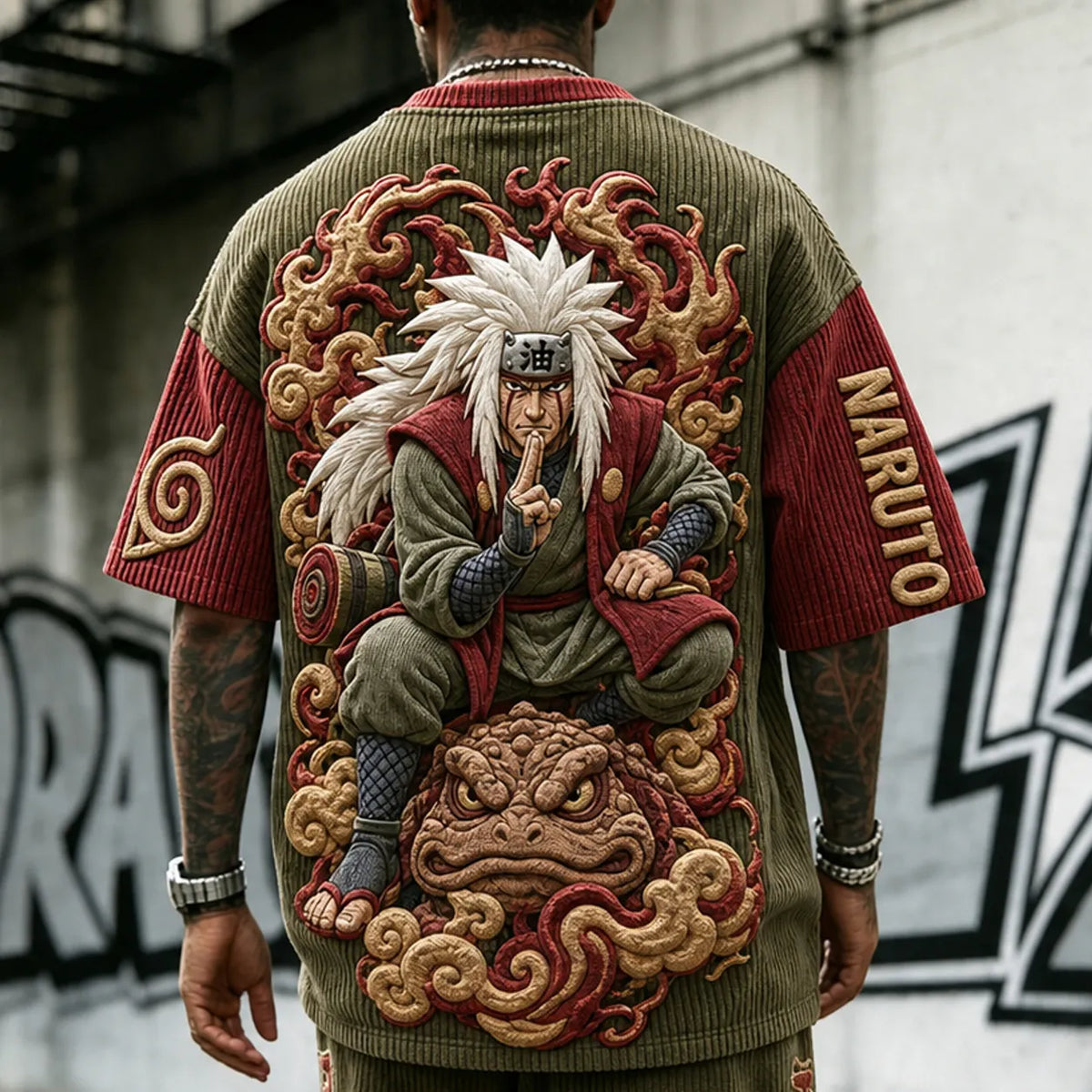Naruto Unisex Anime-Style Retro Corduroy Oversized T-Shirt