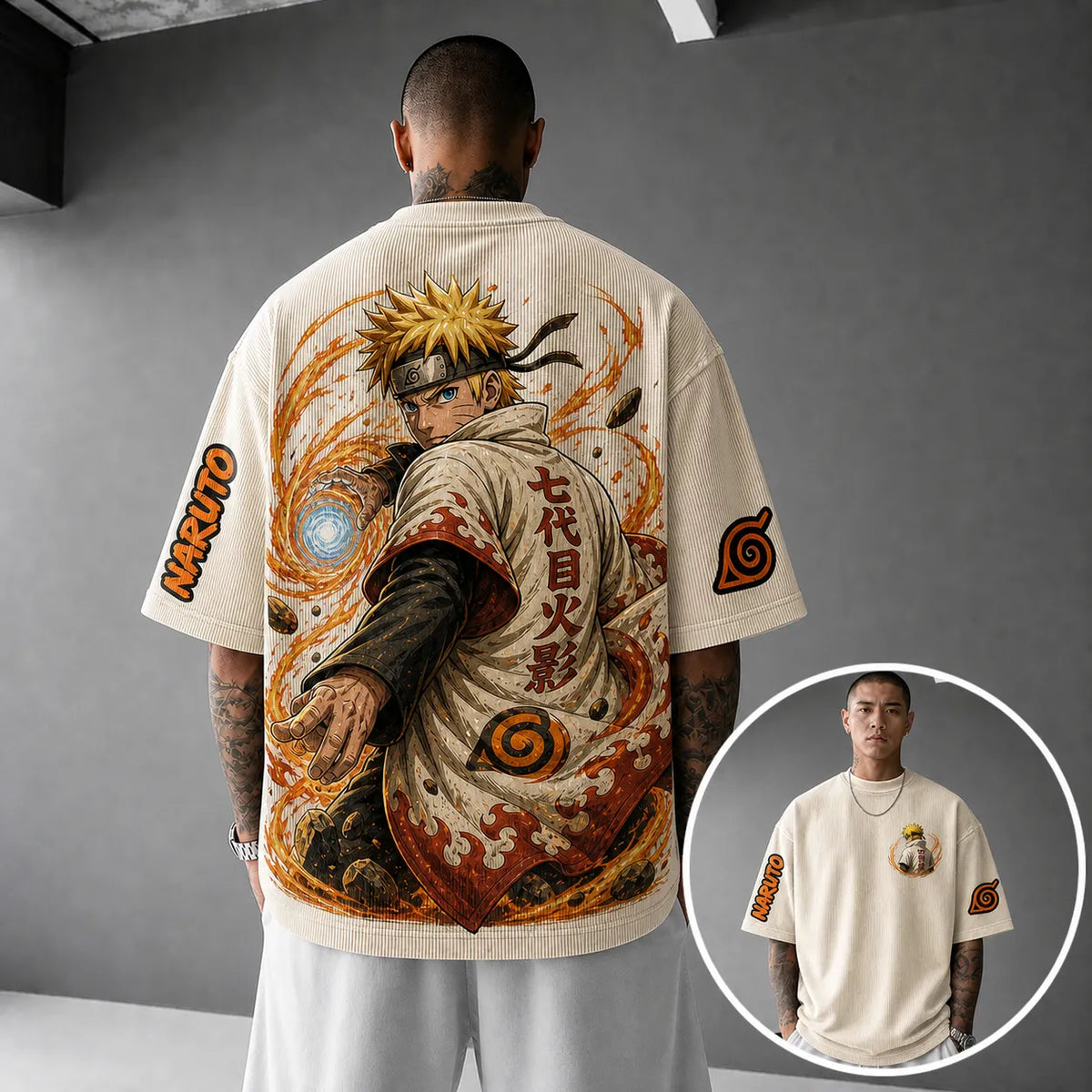 Naruto Unisex Anime-Style Retro Corduroy Oversized T-Shirt