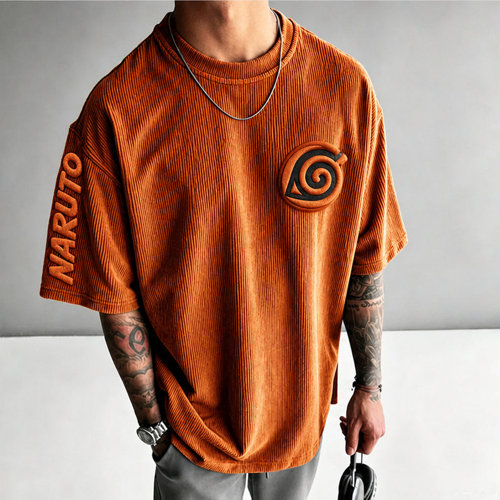 Naruto Unisex Anime-Style Retro Corduroy Oversized T-Shirt
