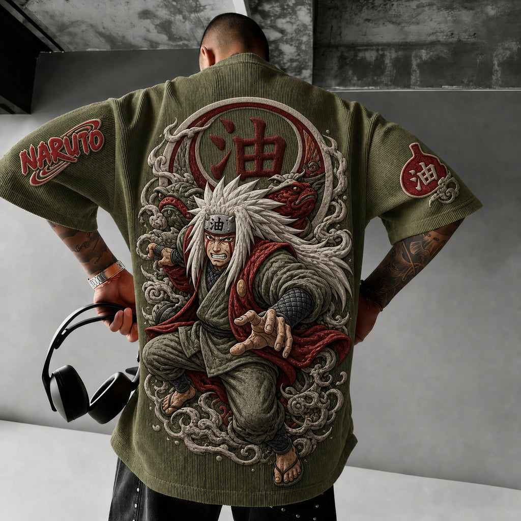 Naruto Unisex Anime-Style Retro Corduroy Oversized T-Shirt
