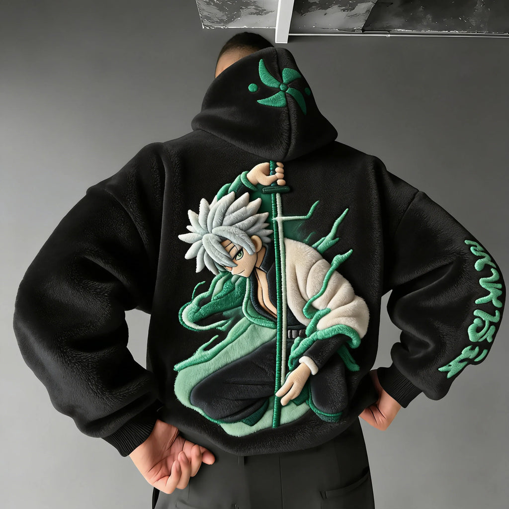 Demon Slayer Color-blocked Corduroy Hooded Sweatshirt