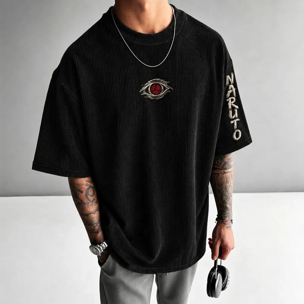 Naruto Unisex Anime-Style Retro Corduroy Oversized T-Shirt